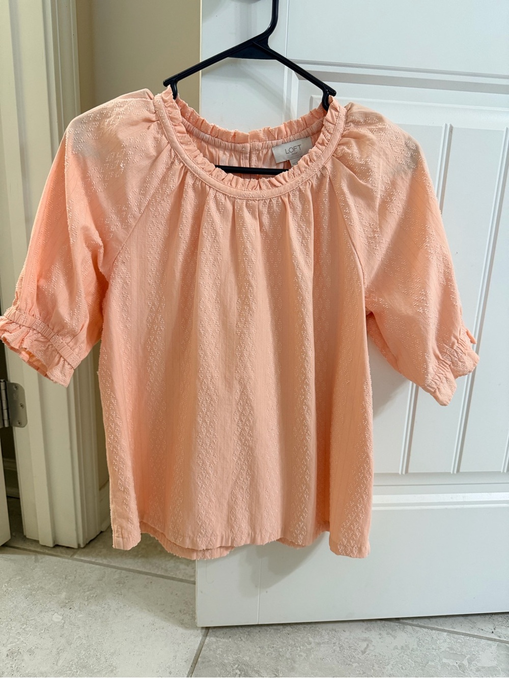 LOFT Peach Textured Ruffle-Neck Blouse